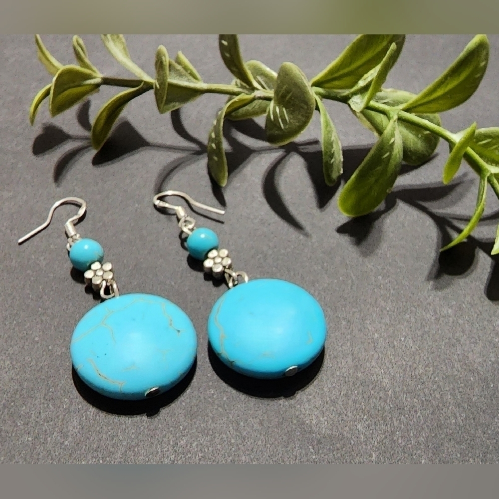 Silver and Turquoise Dangle Earrings - New Without Tags